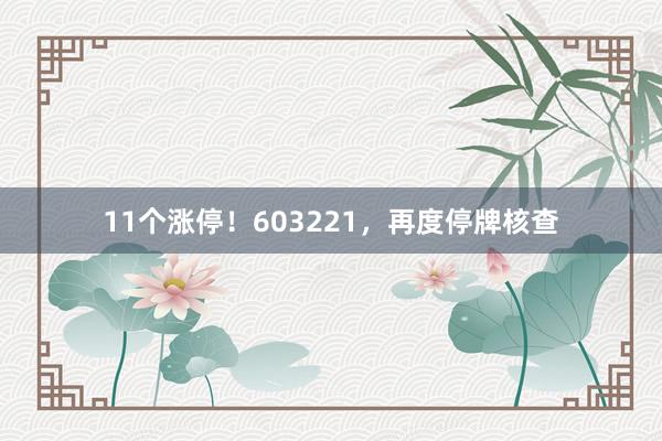 11个涨停！603221，再度停牌核查