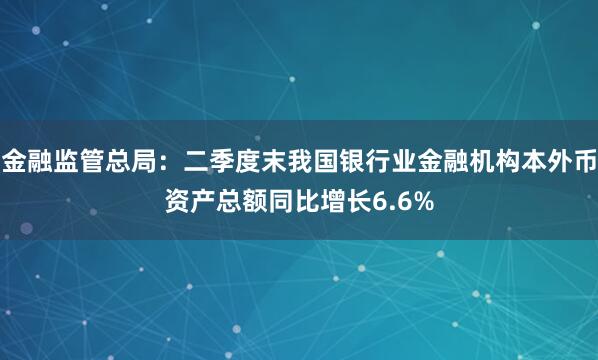 金融监管总局：二季度末我国银行业金融机构本外币资产总额同比增长6.6%