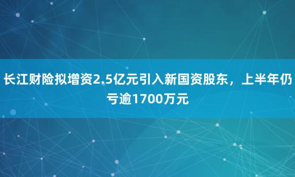 长江财险拟增资2.5亿元引入新国资股东，上半年仍亏逾1700万元