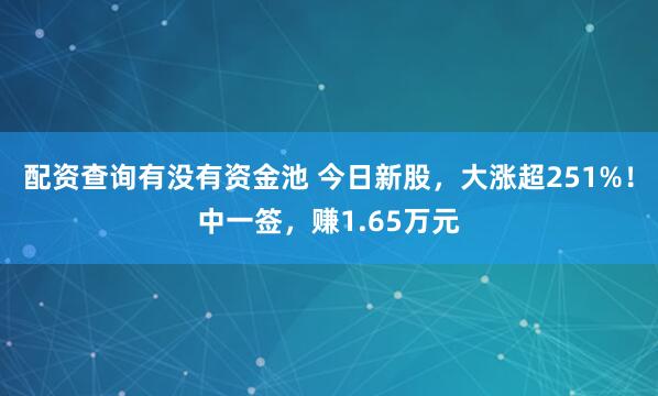 配资查询有没有资金池 今日新股，大涨超251%！中一签，赚1.65万元